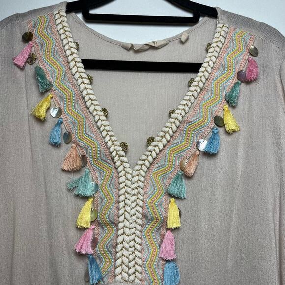 Soft Surroundings Clementine Tassel Tunic Blouse Size Large Pastel Artsy Boho - Picture 9 of 11